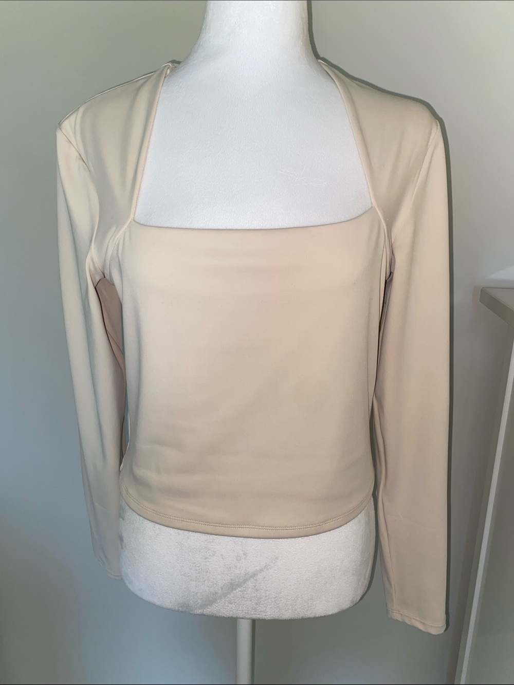 Express Square Neck Long Sleeve Crop Top - Cream